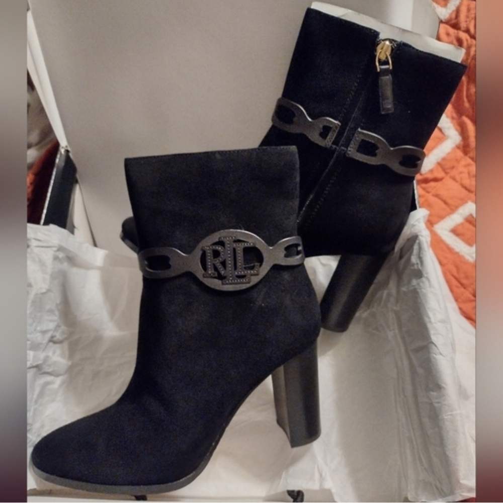 Lauren Ralph Lauren Black Suede Heeled Boots